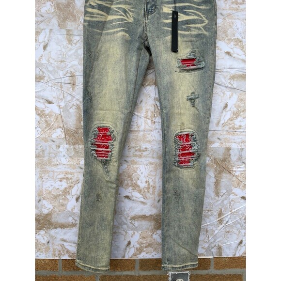 Amiri  antique indigo bandana patch jeans size 32 - Picture 4 of 12